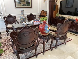 bàn ghế louis Pháp đục 2 mặt