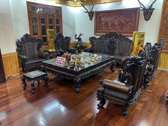 siêu phẩm bàn ghế hoàng gia mun hoa Lào