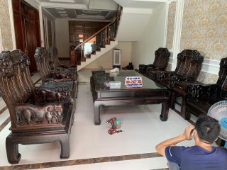 bộ bàn ghế âu á như ý gỗ mun hoa