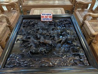 tranh mã đáo thành công gỗ mun hoa đục tay chi tiết