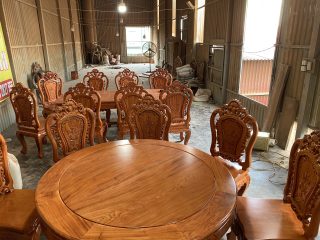 bàn ăn hình tròn 8 ghế gỗ hương