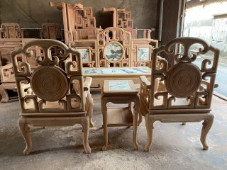 Bộ bàn ghế móc mỏ gỗ tự nhiên