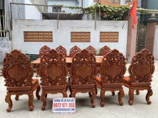 bàn ăn nguyên khối 10 ghế hoàng gia