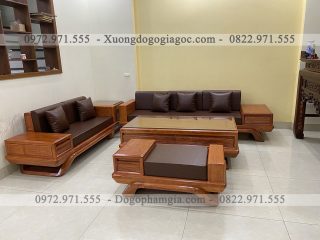 SFU1 Sofa chân thuyền bộ góc gỗ hương đá (em Trung, Hà Nội)