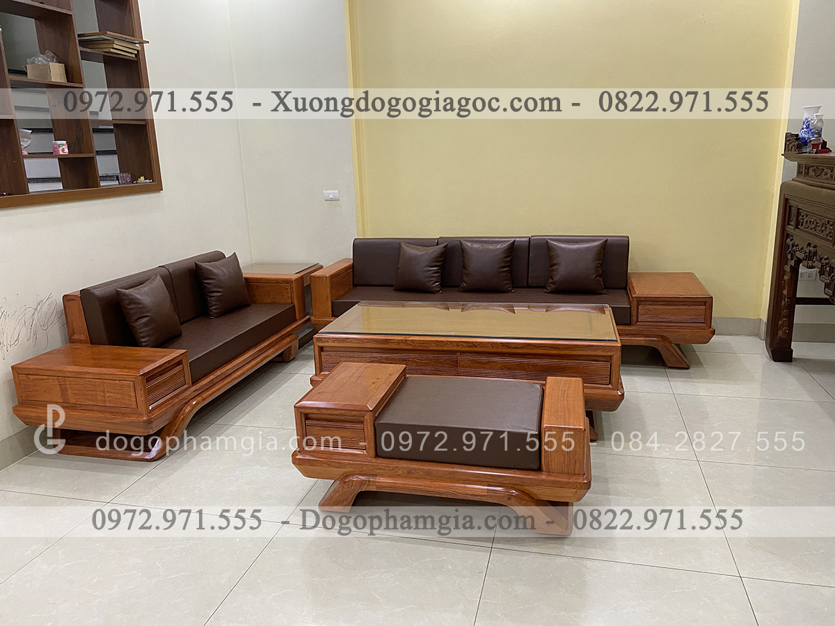 SFU1 Sofa chân thuyền bộ góc gỗ hương đá (Em Trung, Hà Nội)