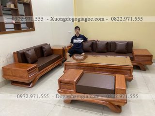 SFU1 Sofa chân thuyền bộ góc gỗ hương đá (em Trung, Hà Nội)