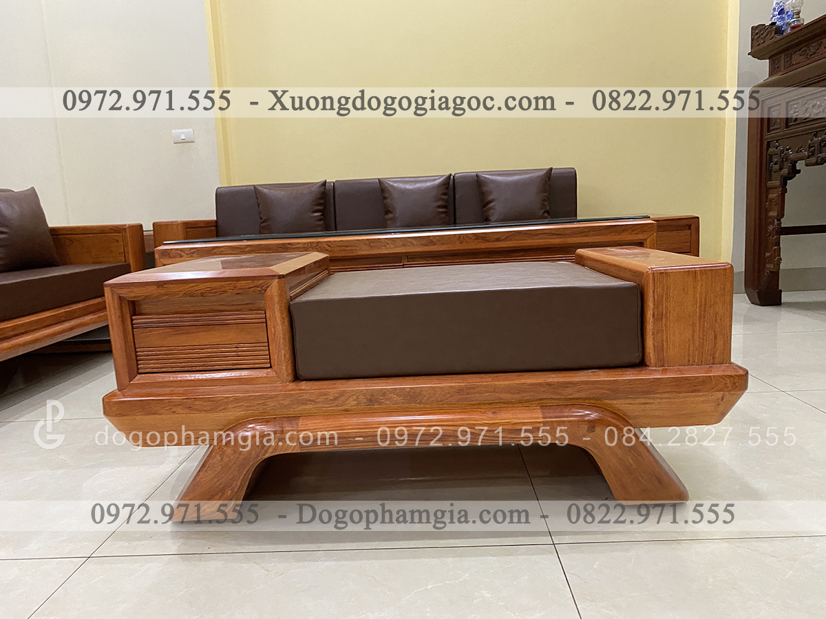 SFU1 Sofa chân thuyền bộ góc gỗ hương đá (Em Trung, Hà Nội)
