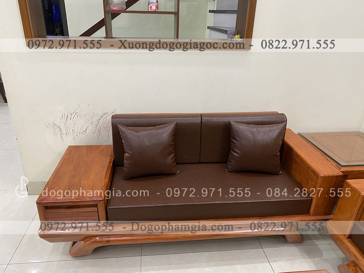 SFU1 Sofa chân thuyền bộ góc gỗ hương đá (Em Trung, Hà Nội)