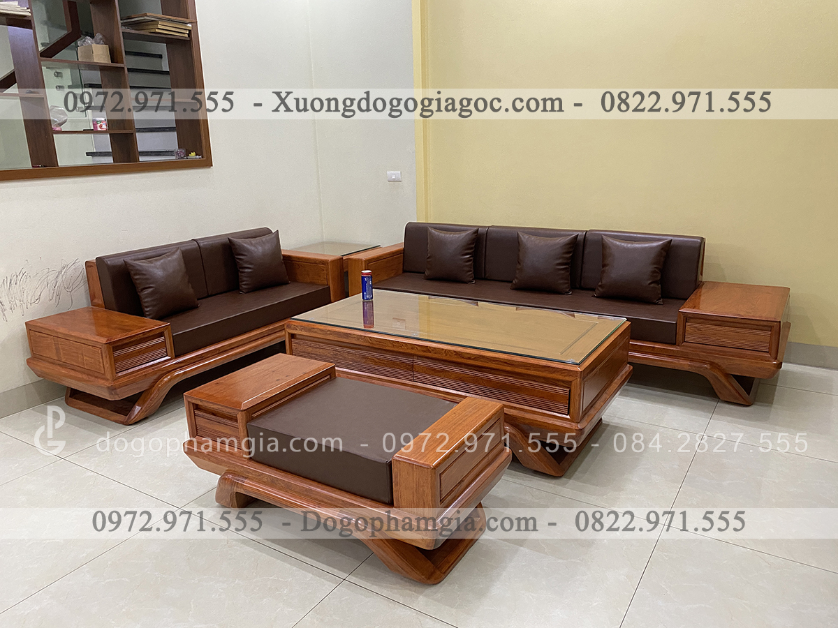 SFU1 Sofa chân thuyền bộ góc gỗ hương đá (Em Trung, Hà Nội)