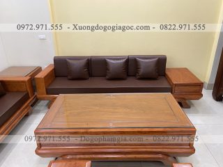 SFU1 Sofa chân thuyền bộ góc gỗ hương đá (em Trung, Hà Nội)