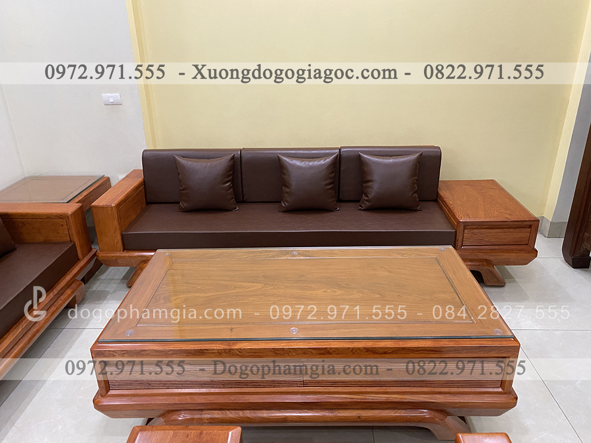 SFU1 Sofa chân thuyền bộ góc gỗ hương đá (Em Trung, Hà Nội)