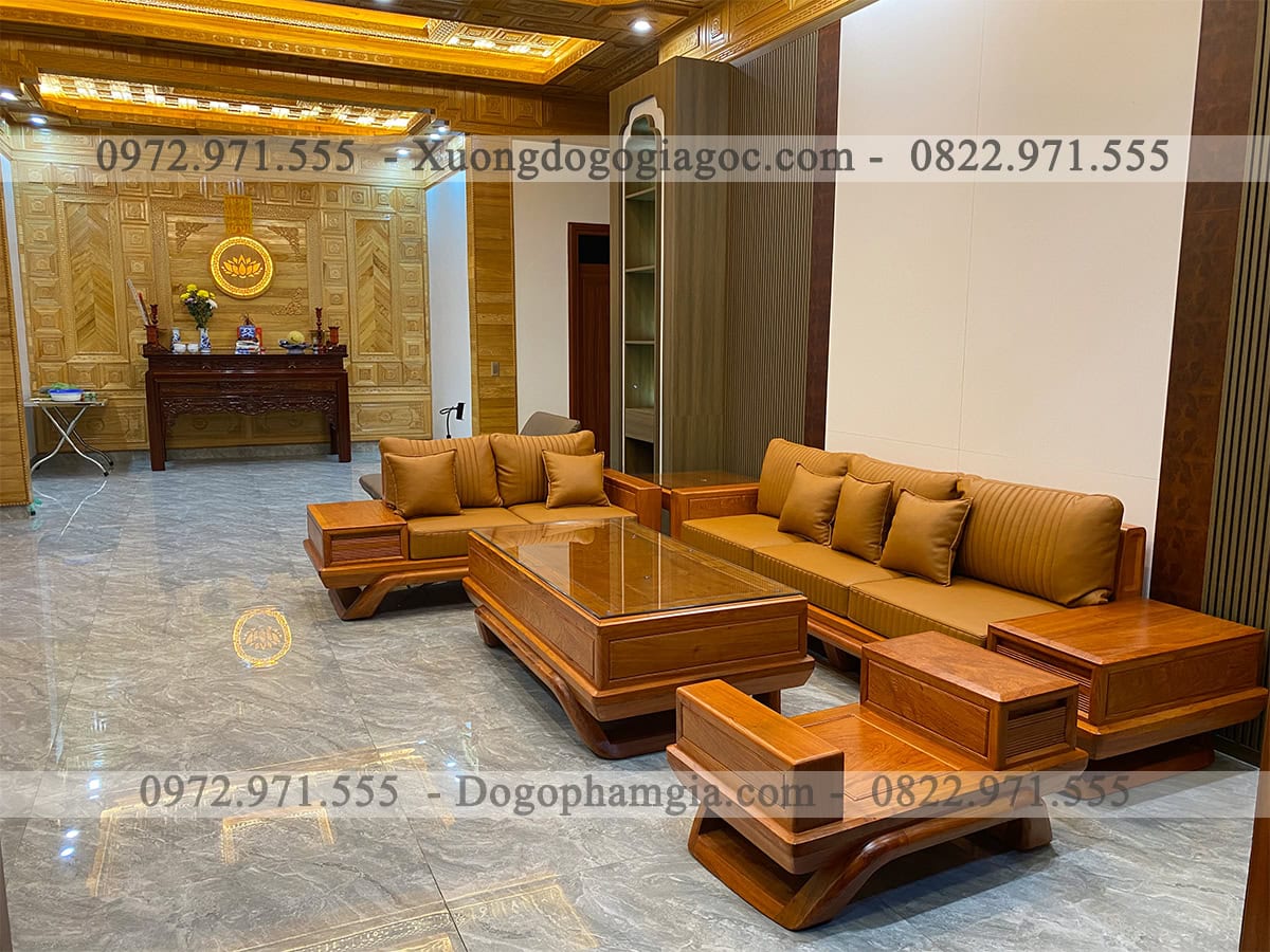 Sofa góc L gỗ tự nhiên