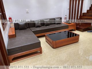 Sofa chân troãi góc L gỗ hương đá SFL4 (A Chiến Hà Nội)