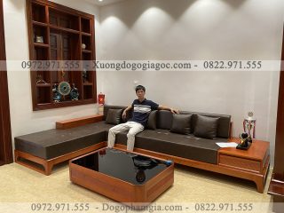Sofa chân troãi góc L gỗ hương đá SFL4 (A Chiến Hà Nội)