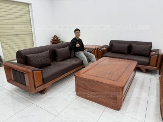 Sofa góc bọc đệm gỗ hương đá ( SFG6 )