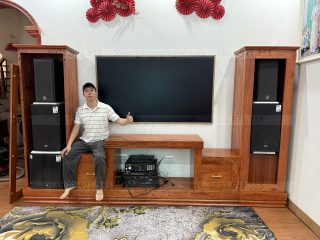 Kệ tivi nguyên khối gỗ hương đá kèm tủ loa (a Hà - Thanh Trì)