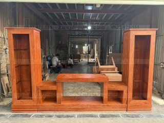 Kệ tivi nguyên khối gỗ hương đá kèm tủ loa (a Hà - Thanh Trì)