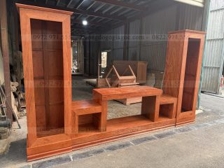 Kệ tivi nguyên khối gỗ hương đá kèm tủ loa (a Hà - Thanh Trì)