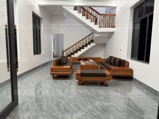 Sofa đối chân thuyền 2 văng dài gỗ hương đá ( SFD2 ) (a Tân - Bắc Giang)