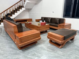 Sofa đối chân thuyền 2 văng dài gỗ hương đá ( SFD2 ) (a Tân - Bắc Giang)