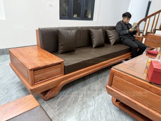 Sofa đối chân thuyền 2 văng dài gỗ hương đá ( SFD2 ) (a Tân - Bắc Giang)
