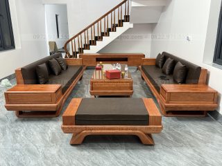 Sofa đối chân thuyền 2 văng dài gỗ hương đá ( SFD2 ) (a Tân - Bắc Giang)