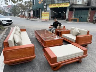 Sofa đối chân thuyền gỗ gõ đỏ ( SFD2 ) (a Đức - Nghệ An)
