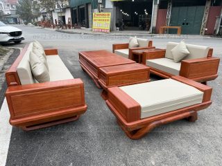 Sofa đối chân thuyền gỗ gõ đỏ ( SFD2 ) (a Đức - Nghệ An)
