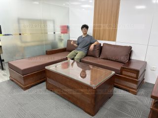 SOFA GÓC L CHÂN PHÁO GỖ GÕ ĐỎ (SFL1) (anh Hải - Hà Nội)