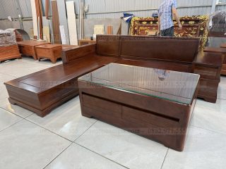 SOFA GÓC L CHÂN PHÁO GỖ GÕ ĐỎ (SFL1) (anh Hải - Hà Nội)