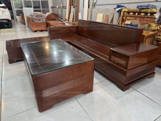 SOFA GÓC L CHÂN PHÁO GỖ GÕ ĐỎ (SFL1) (anh Hải - Hà Nội)