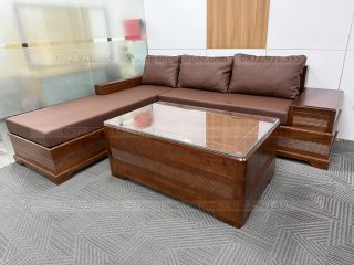 SOFA GÓC L CHÂN PHÁO GỖ GÕ ĐỎ (SFL1) (anh Hải - Hà Nội)
