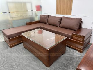 SOFA GÓC L CHÂN PHÁO GỖ GÕ ĐỎ (SFL1) (anh Hải - Hà Nội)