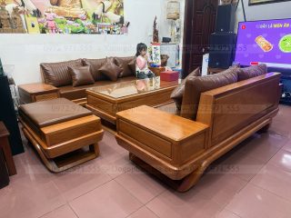 Sofa góc chân thuyền gỗ gõ đỏ ( SFG2 ) (a Thành - Tây Mỗ, Hà Nội)